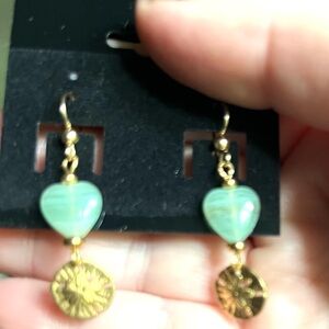 Green stone Heart Drop Earrings